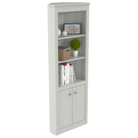 Inval Corner Bookshelf 70.02 in. H 5-shelf with Double Door Storage in Washed Oak BE-9204